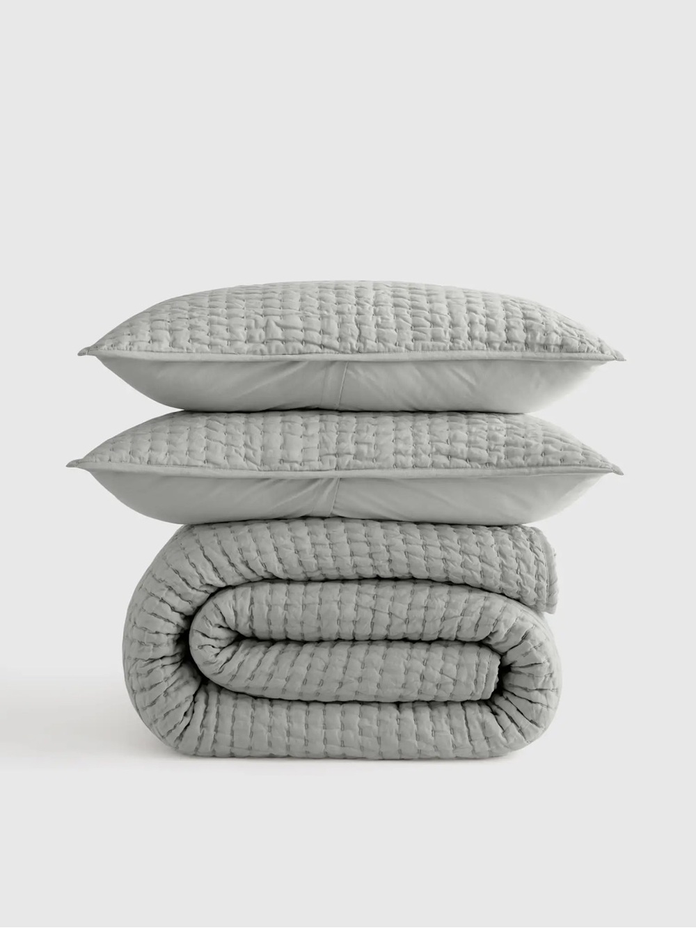 New Quince European Linen Cotton Stitch Quilt Set King/CalKing $219.90 Mist
